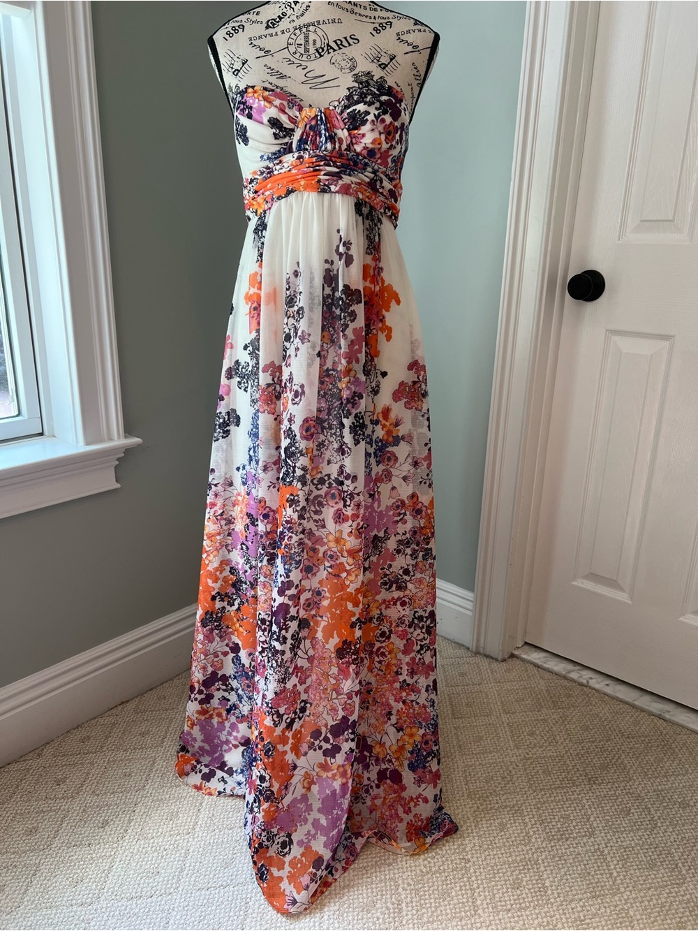 AQUA pink multi chiffon strapless gown | vibrant floral  | Size 4 | Like New